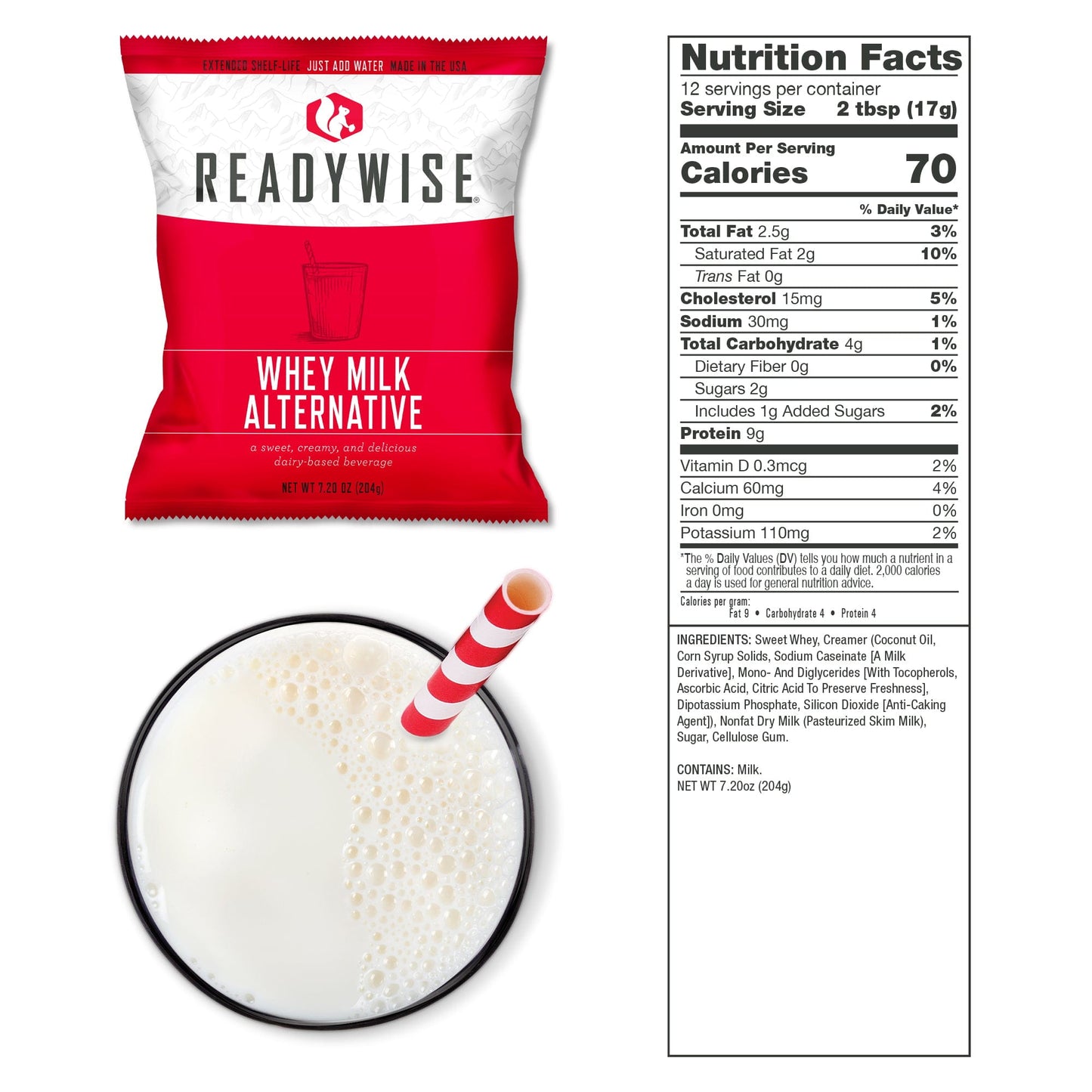 Whey milk alternative emergency food pouch included in SureStep survival kit
