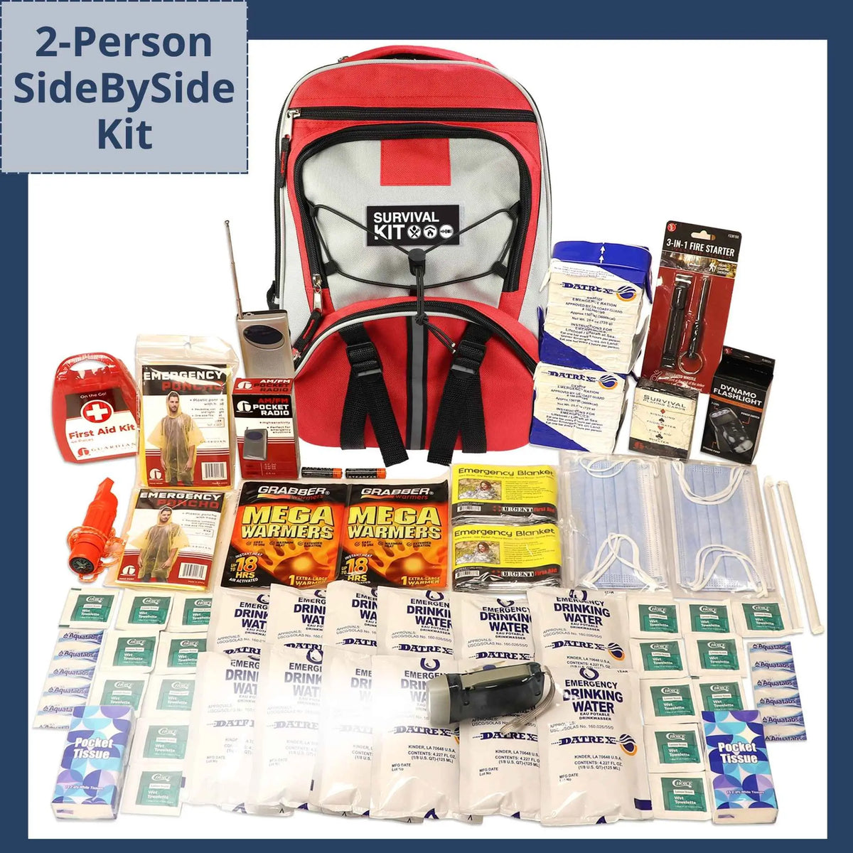 2 person emergency kit contents displayed sidebyside product