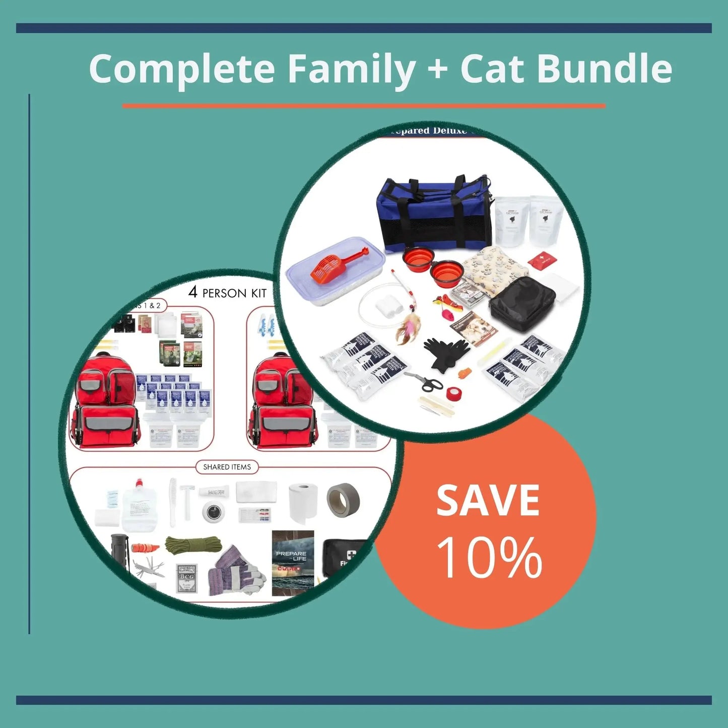 Complete Family + Cat Bundle with various items on a green background