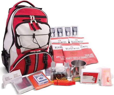 Gear Up Survival Kits SureStep 64 piece emergency survival backpack with all contents displayed