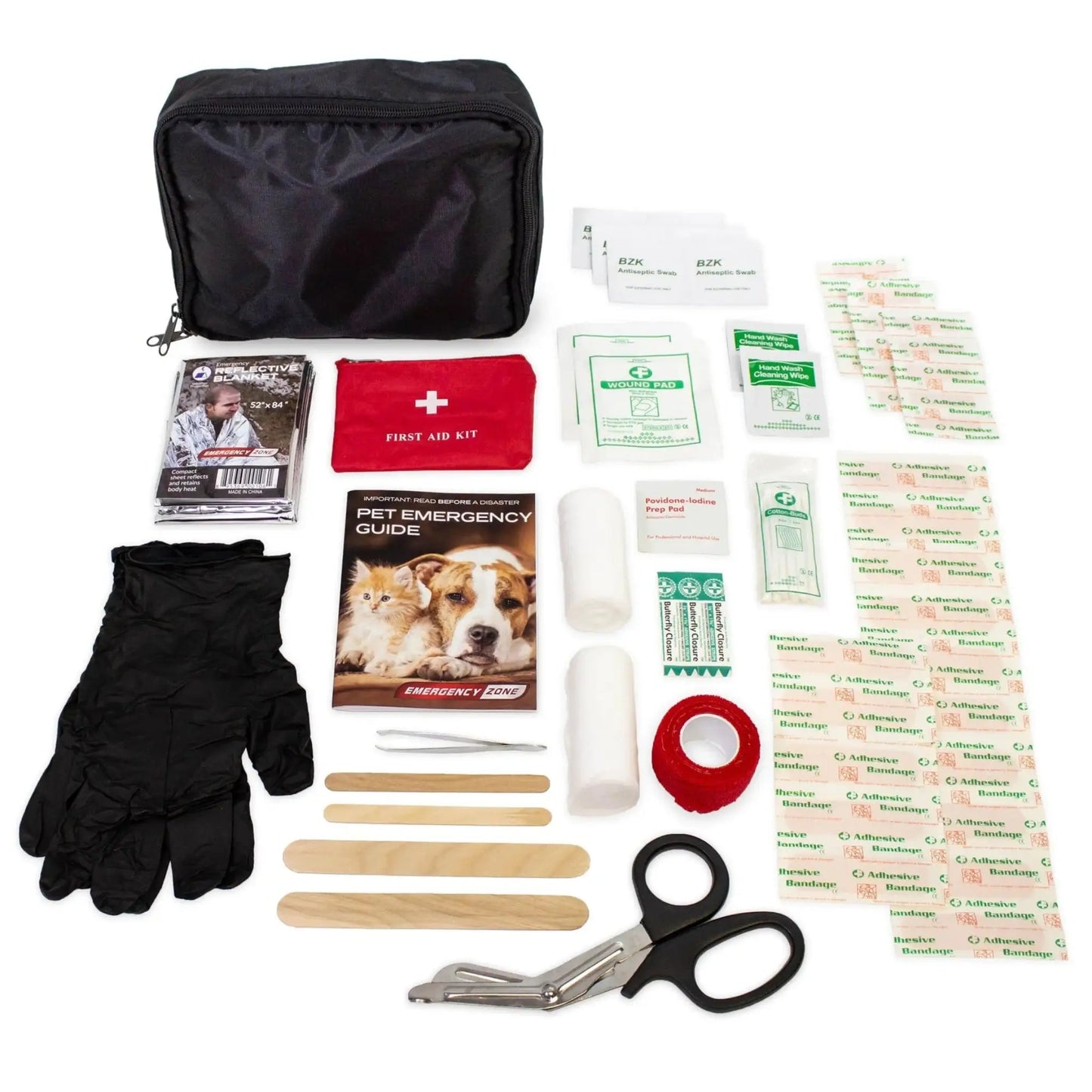 detailed view of first aid kit included in cat survival kits both basic and deluxe kits