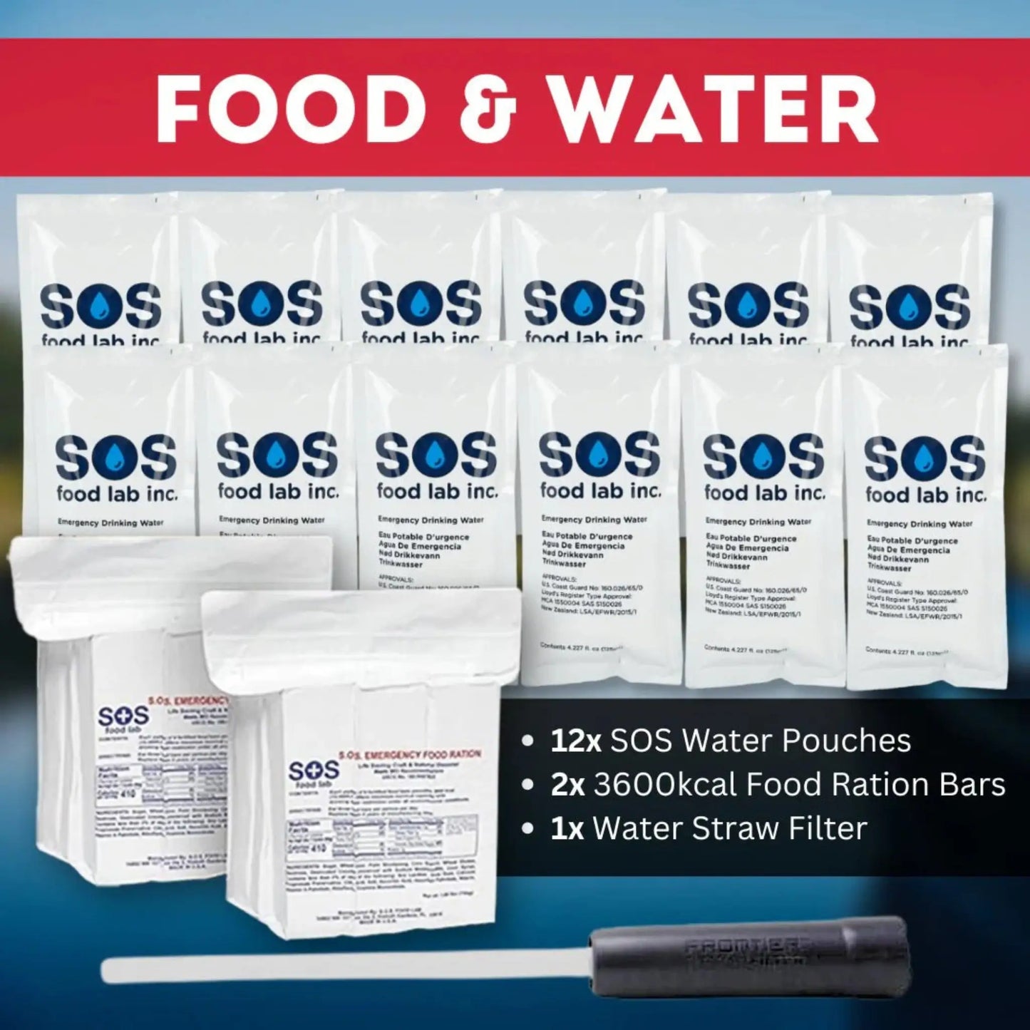 Food and water supply info card included in RapidShield 72-hour family emergency kit