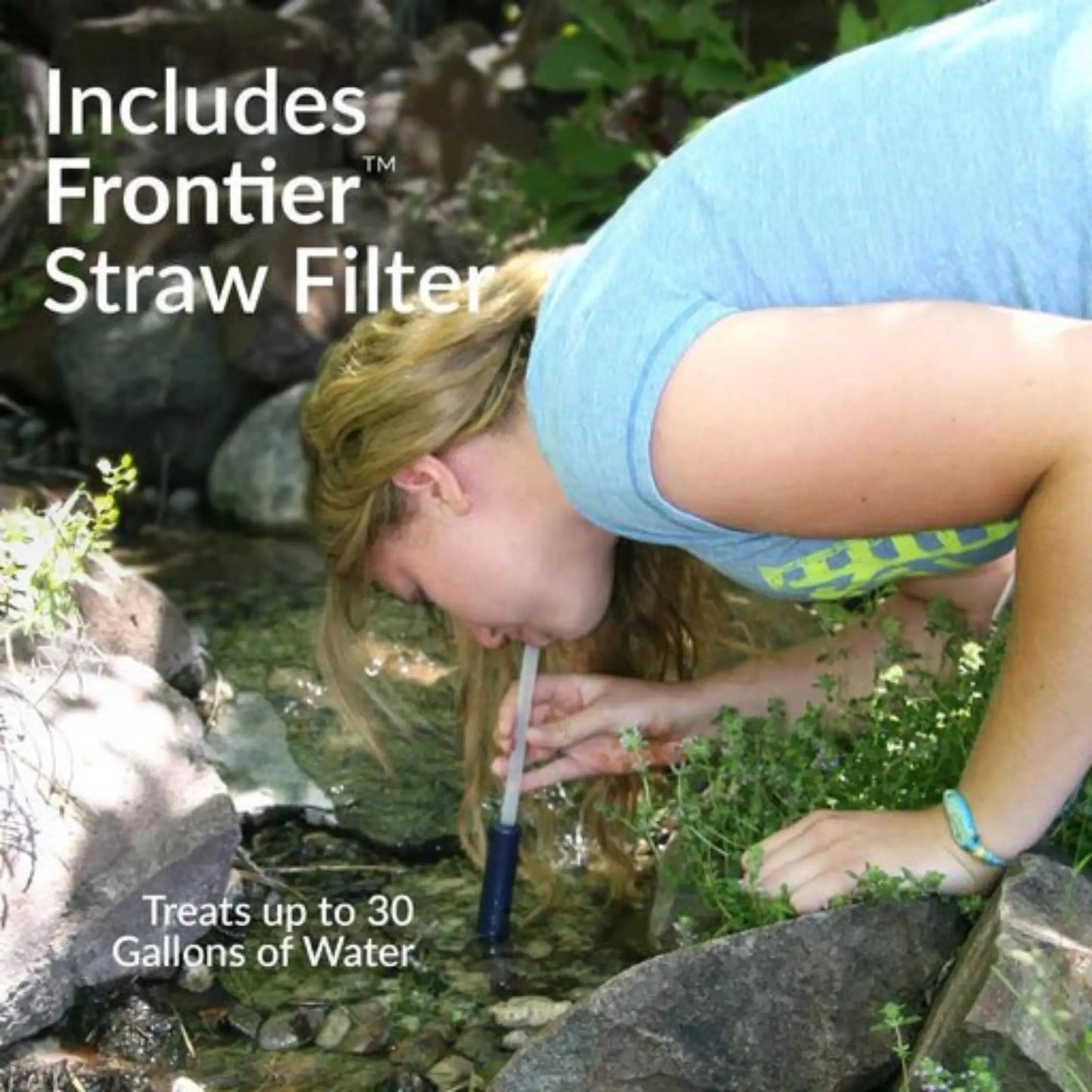Frontier straw water filter included in RapidShield 72-hour family emergency kit lifestyle image