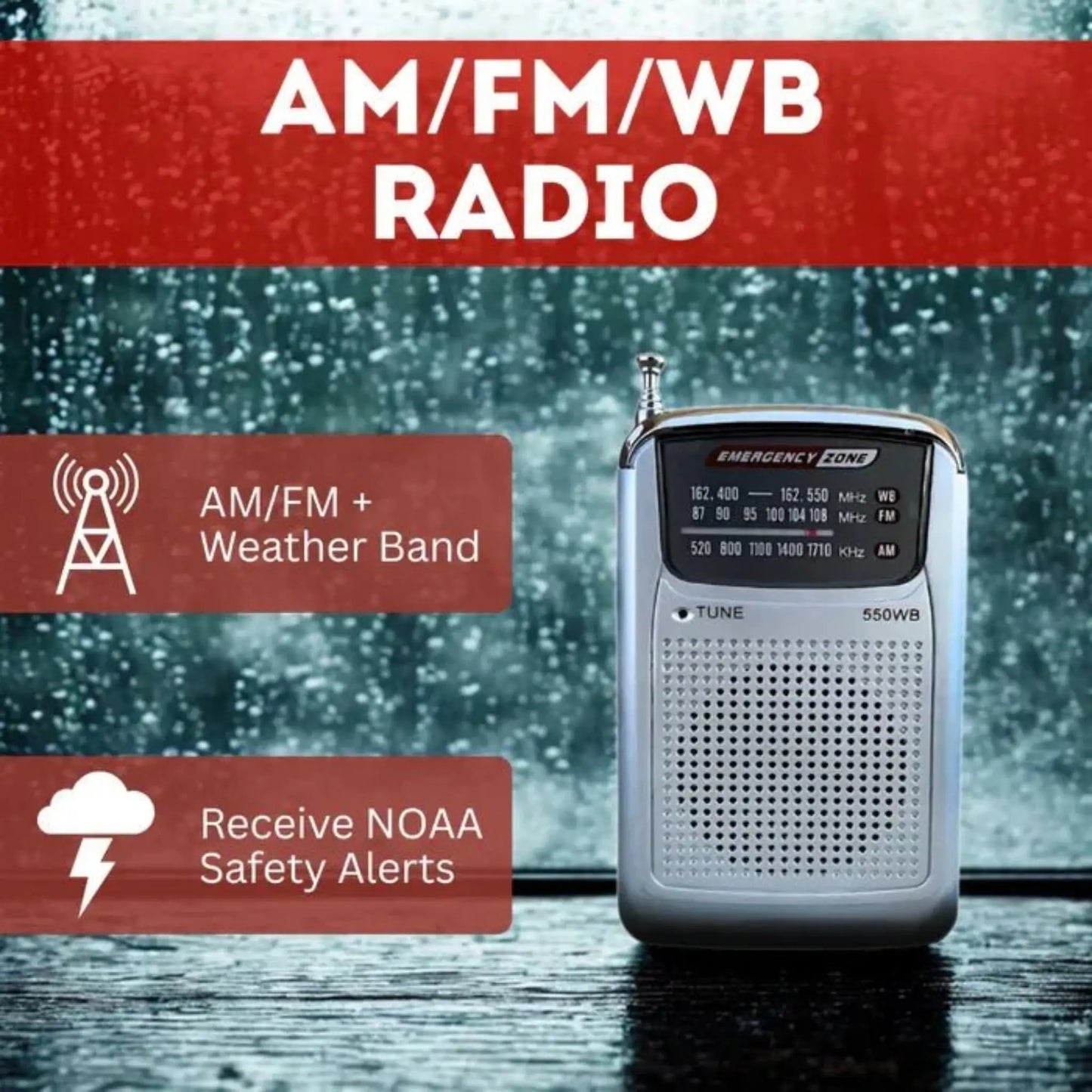 Closeup of radio included in the deluxe and premium power outage kits
