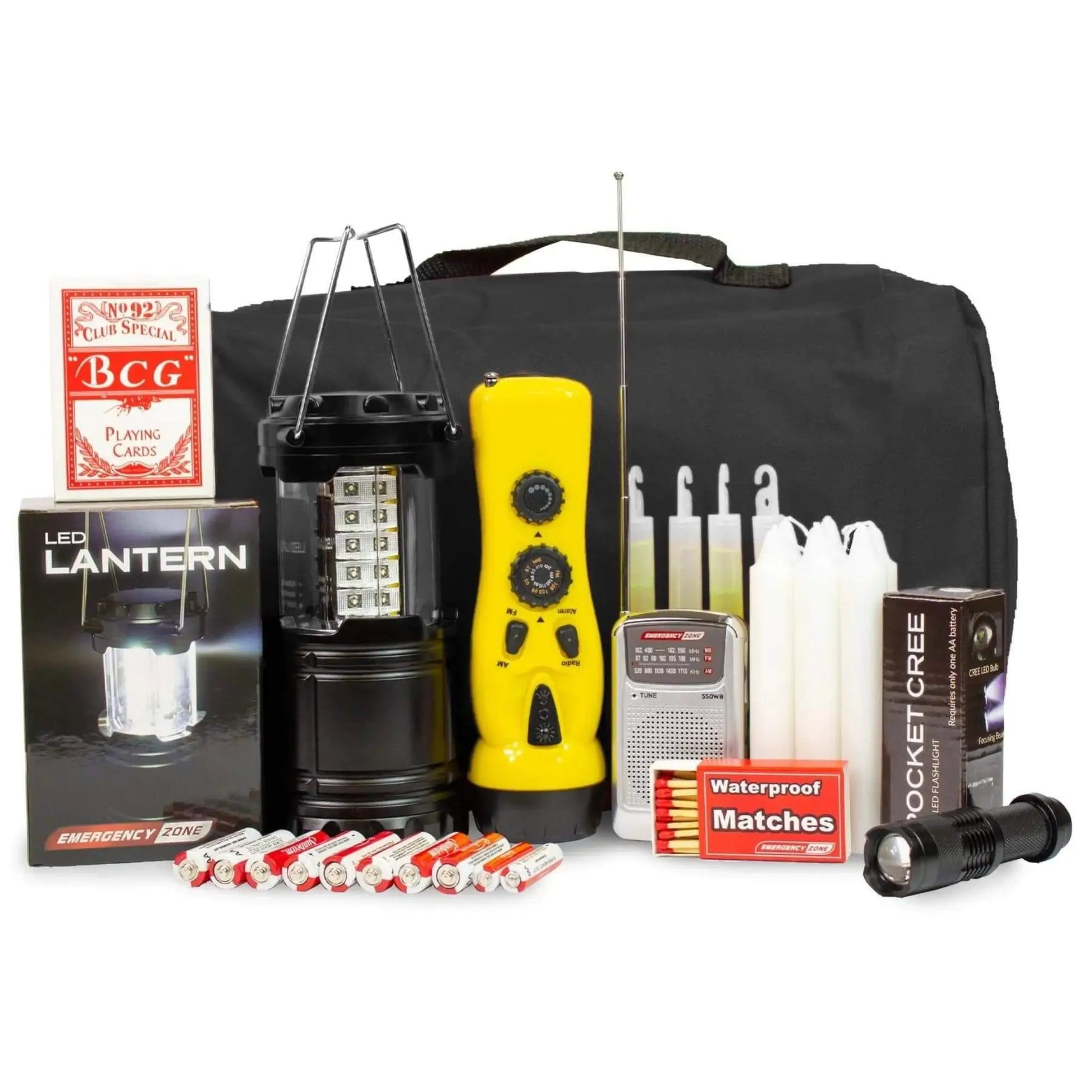 premium power outage kit in black with full contents shown second view