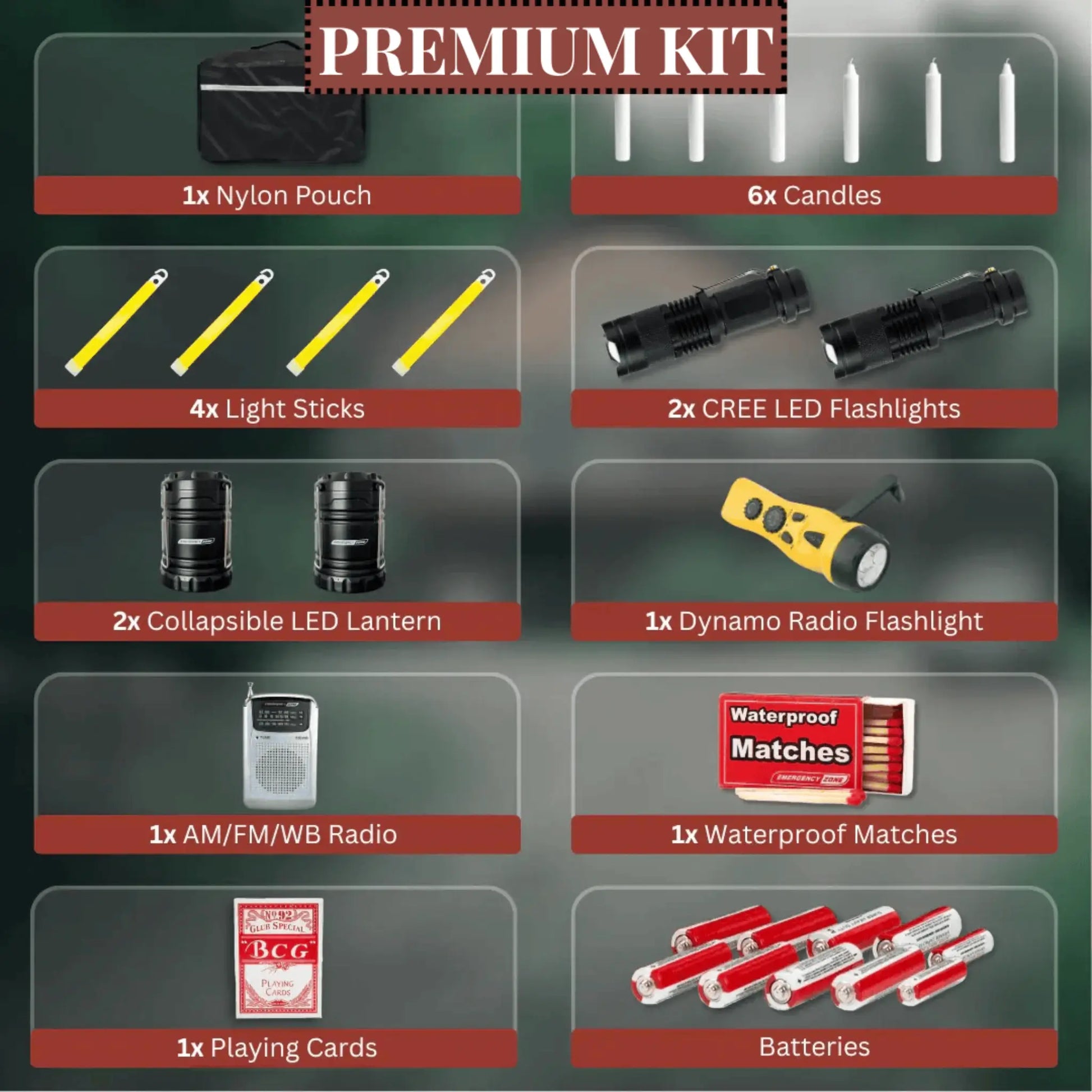 whats included in the premium power outage emergency survival kit