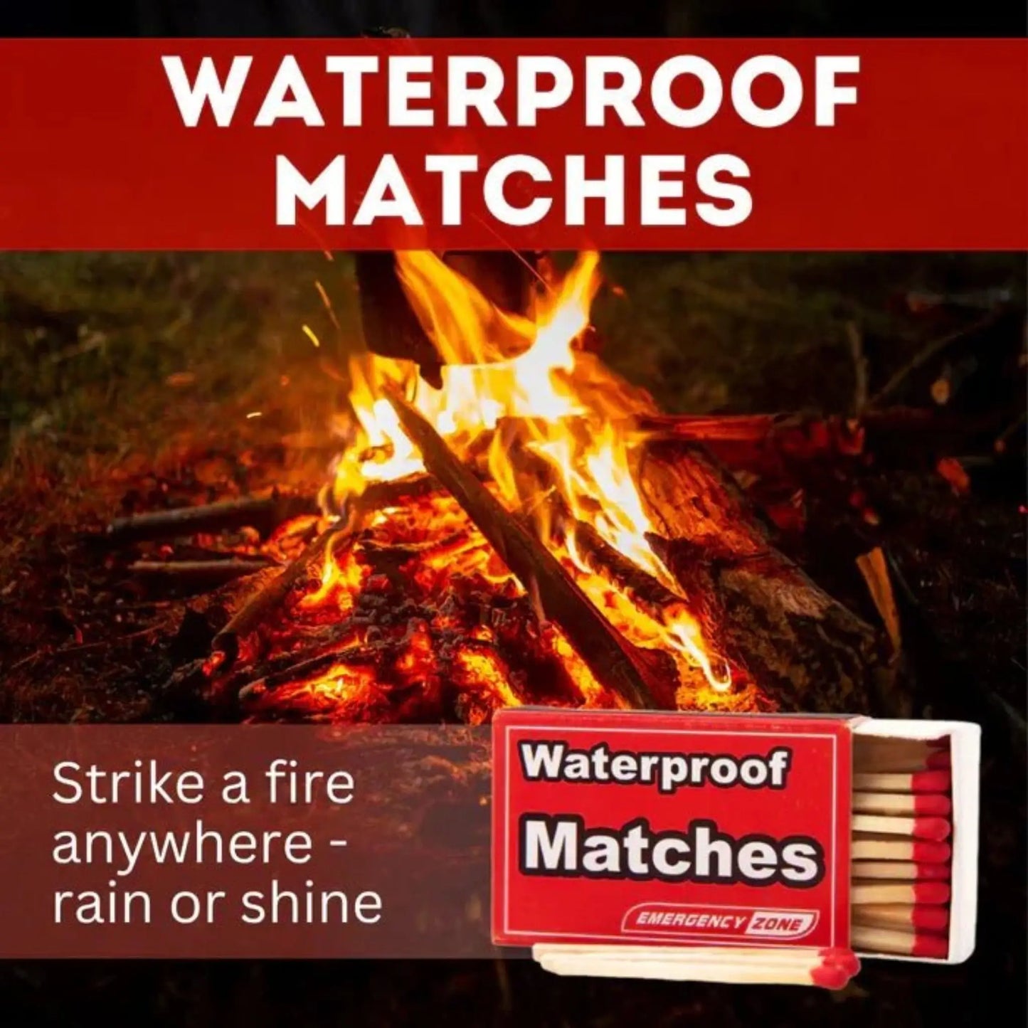 waterproof matches included in all power outage kits