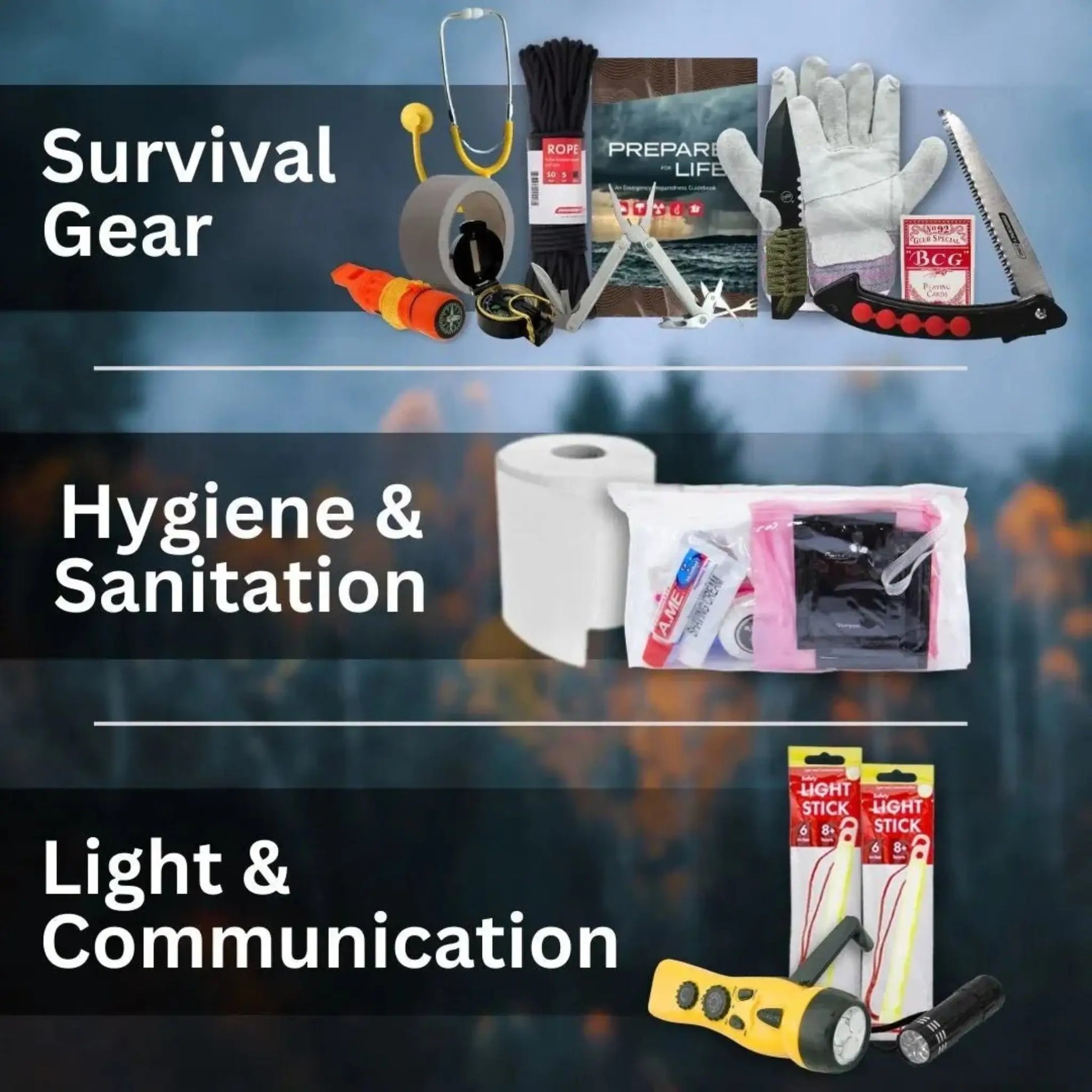 Stealthshield contains survival gear, hygiene and sanitation items and light and communication