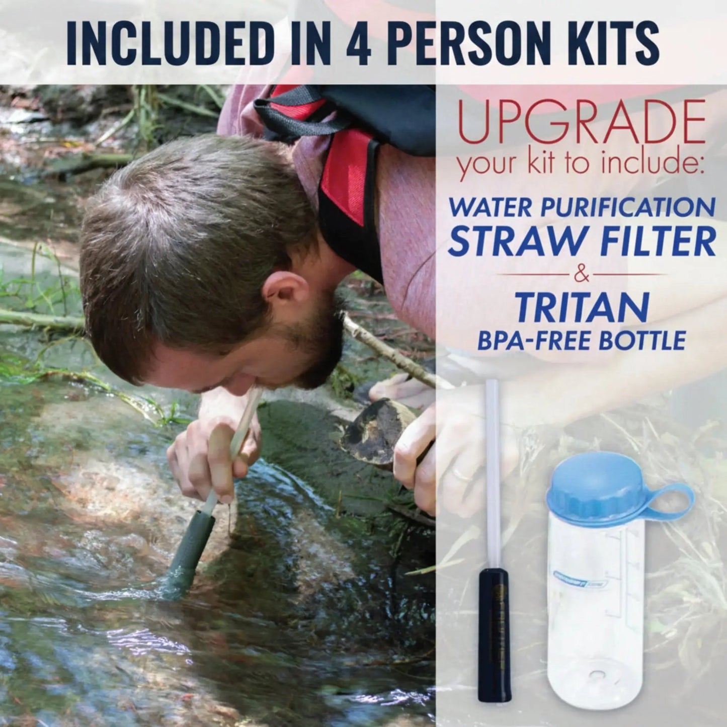 straw and water bottle for 4 person urban escape gear kit