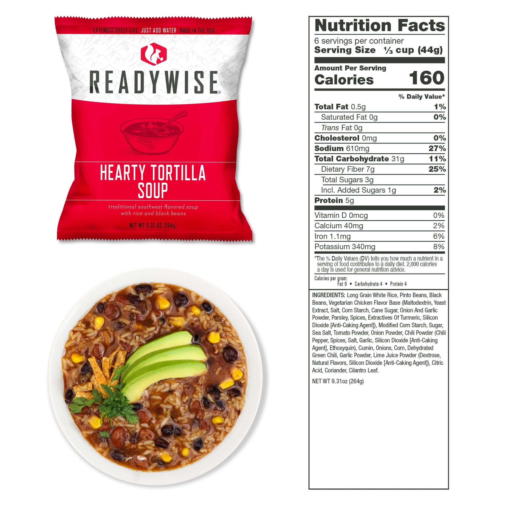 Hearty tortilla soup emergency meal pouch included in SureStep survival backpack