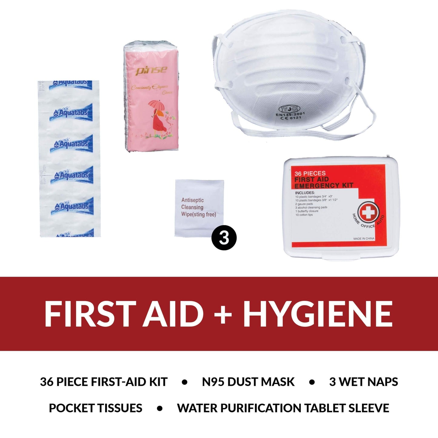 SureStep red emergency backpack first aid and hygiene kit contents