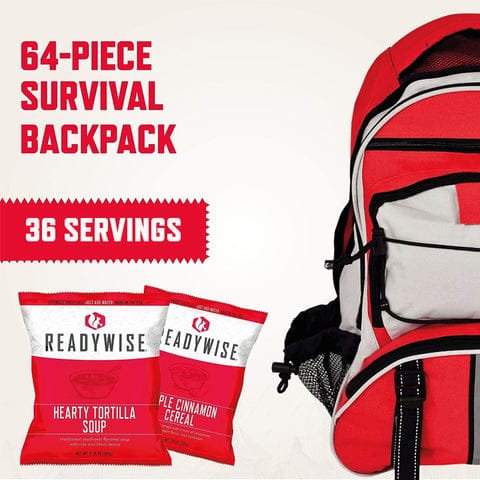 SureStep emergency backpack 36 meal servings with 25 year shelf life