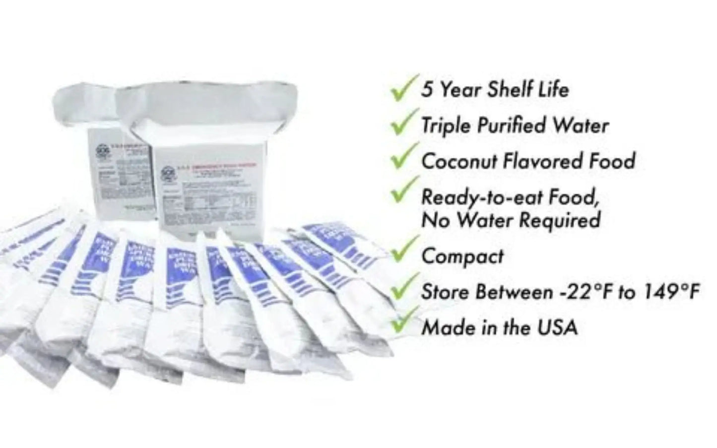 Urban Escape Gear emergency food and water supplies with 5 year shelf life