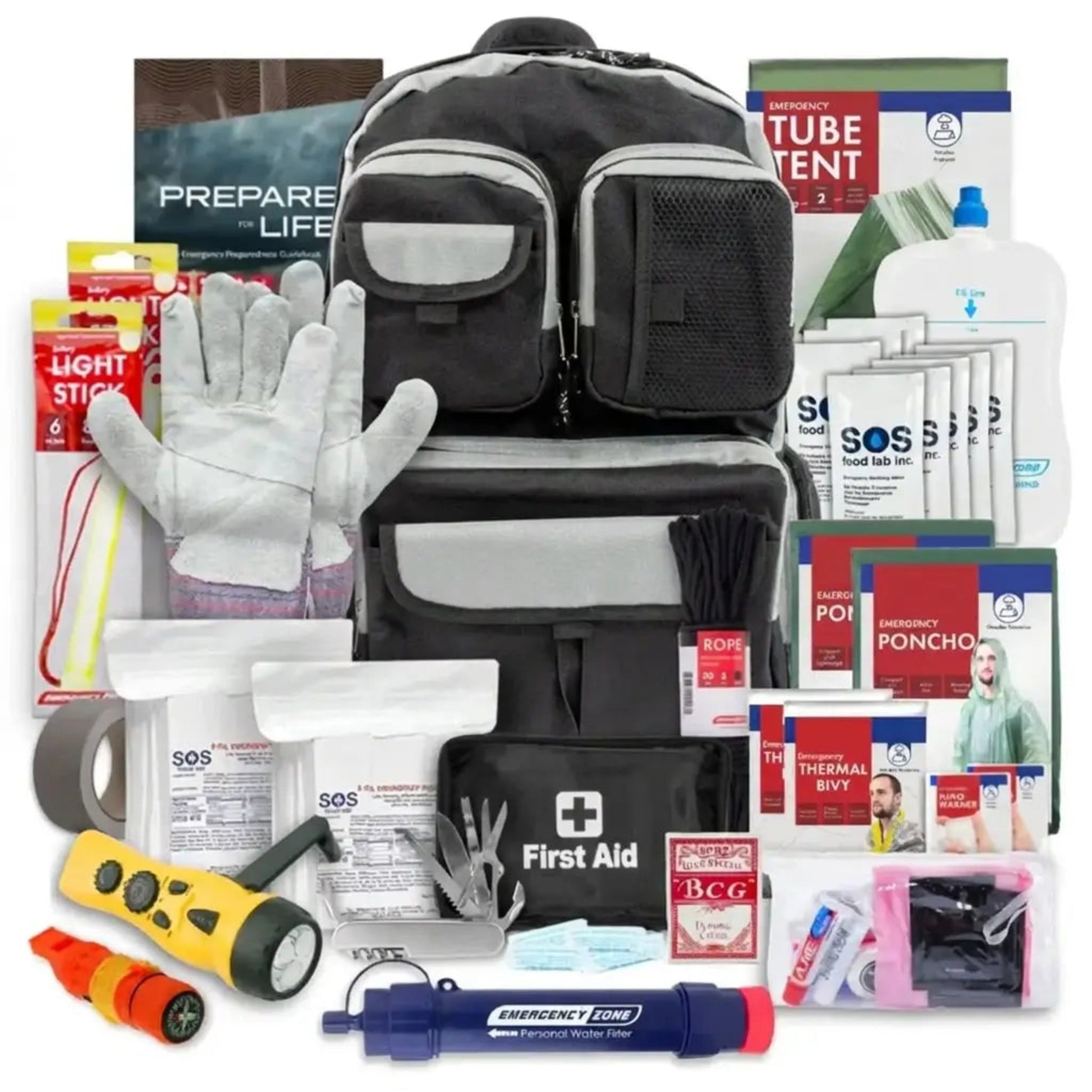 Urban Escape Gear 2-person bug out bag shown packed and ready for city evacuation