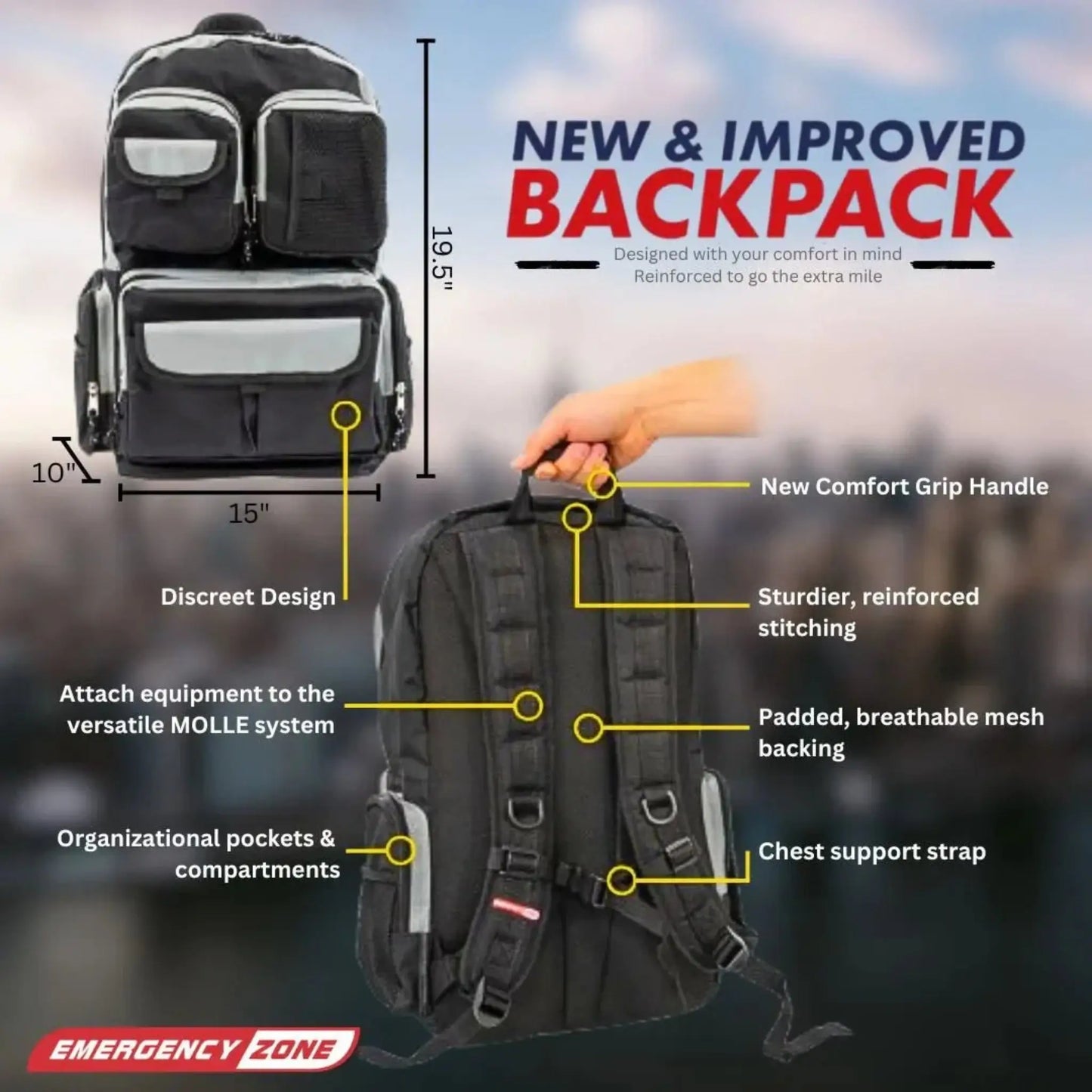 Urban Escape Gear bug out bag features including discreet design and organized compartments
